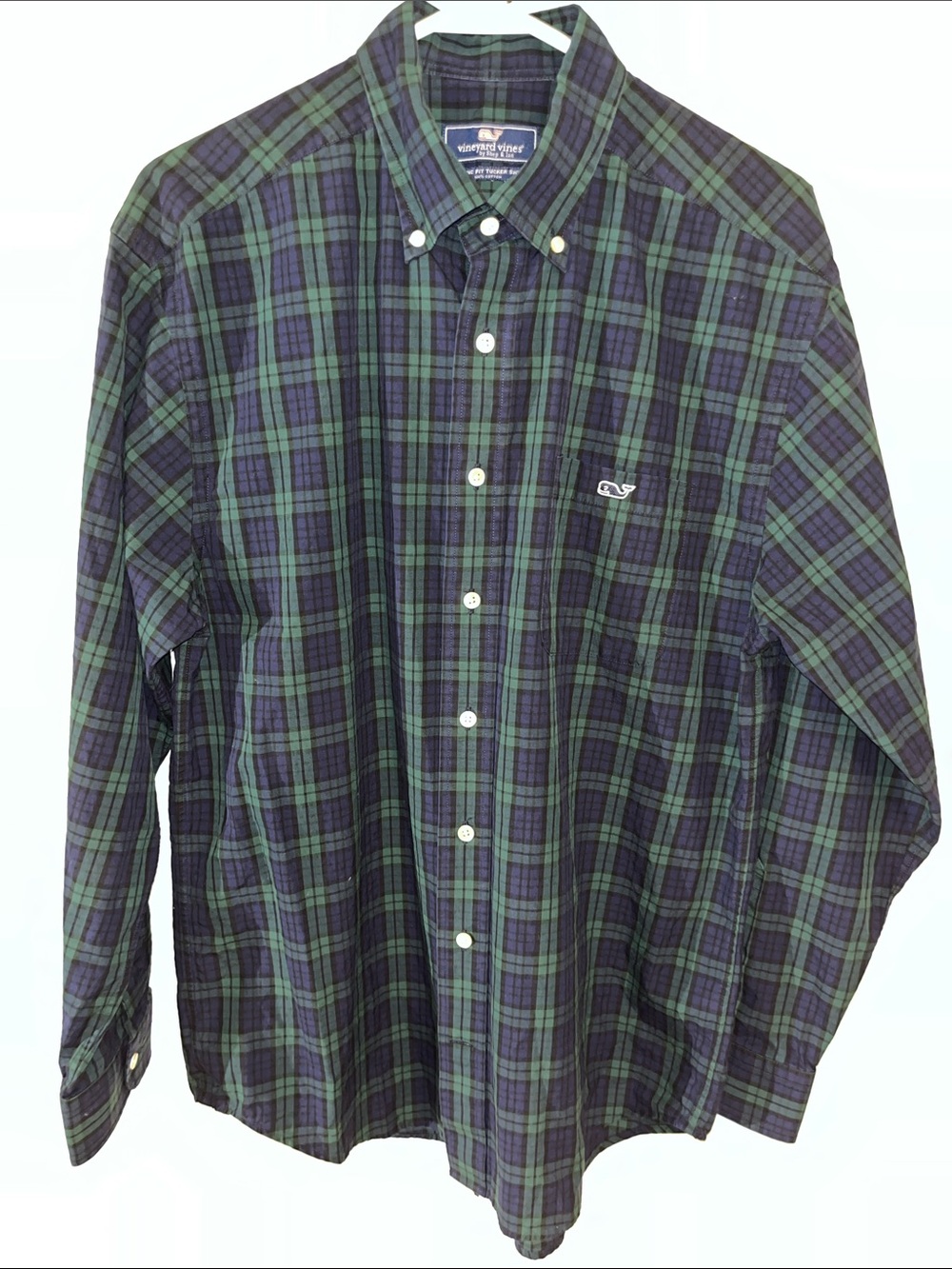 Vineyard Vines Whale Blue Green LS Blackwatch classic fit Tucker shirt N Whale